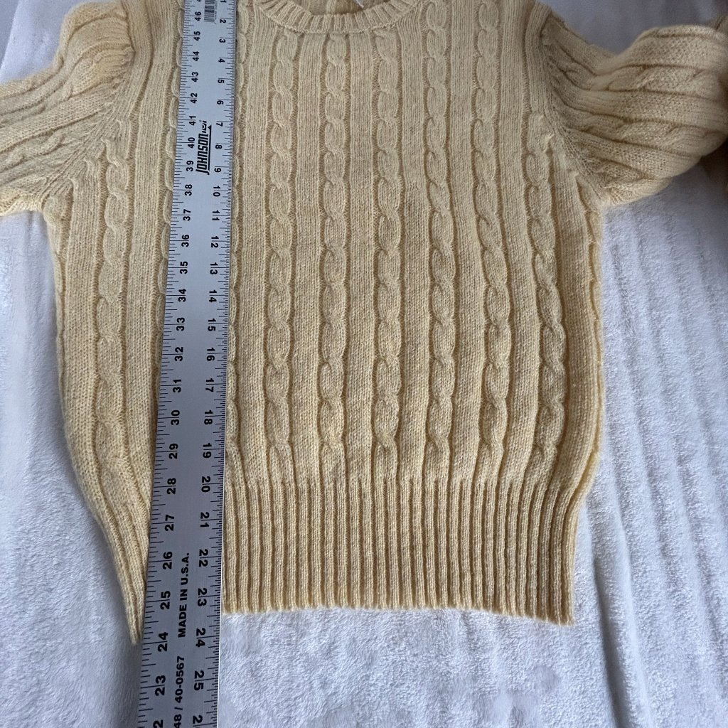 Cattivo Womens Shetland Wool Cable Knit Sweater Yellow Crew Neck Pullover Casual — image 7 of 7